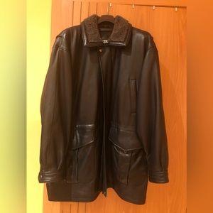 GENUINE LEATHER REMOVABLE LINER ZIP UP Men’s COAT JACKET WARM  W/ POCKETS SIZE L